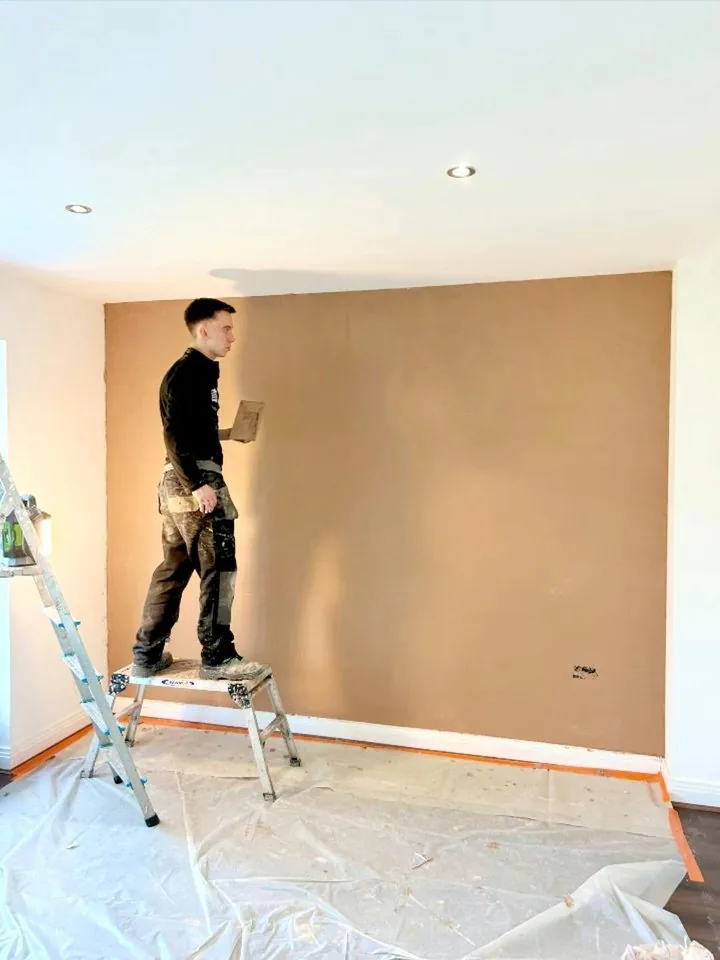 Feature wall freshly plastered