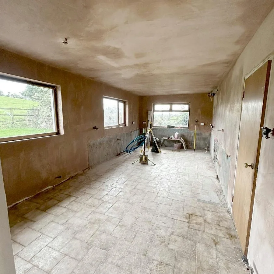 After: the same room plastered